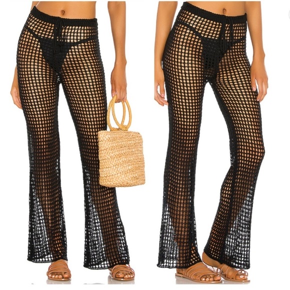 Superdown REVOLVE Elektra Black Crochet Open Knit Pants Flared size small NWT - Picture 3 of 11